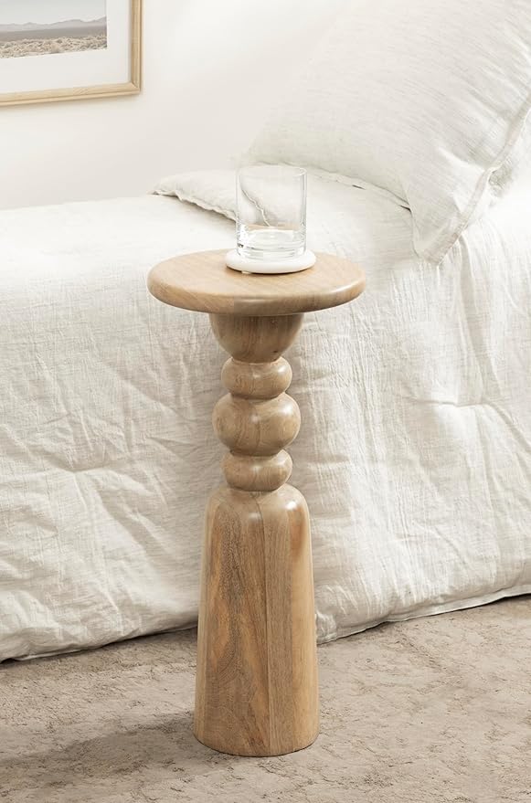 Kate and Laurel Tirollo Modern Round Drink Table; 10 x 10 x 22; Natural Wood; Living Room Accent Pedestal Table with Turned Base for Use as Indoor Plant Stand