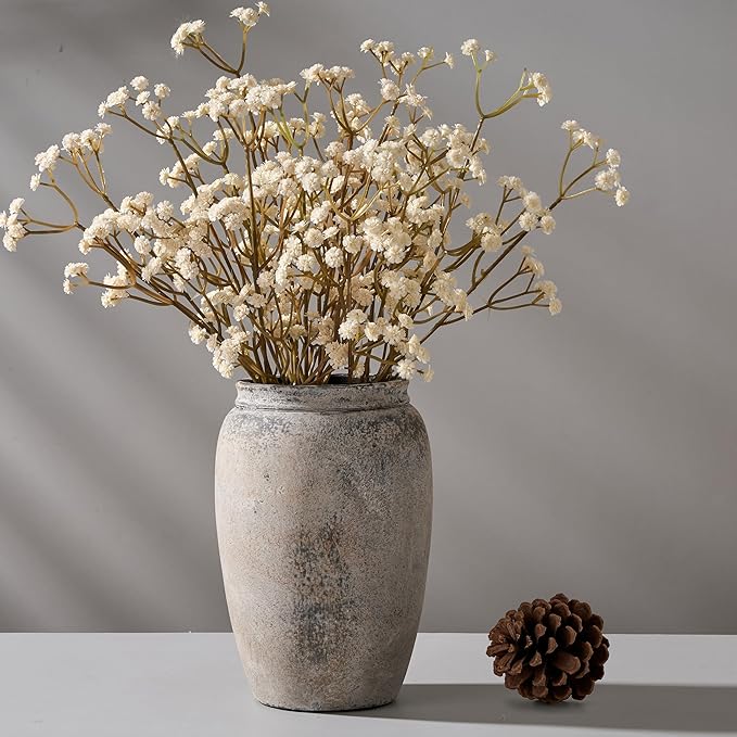 8.2 Inch Ceramic Vase, Terracotta Rustic Vase Farmhouse Decorative Vase Boho Decor, Ceramic Vases for Home Decor, Living Room, Entryway, Floor, Holiday Wedding Christmas New Year Gifts - Gray