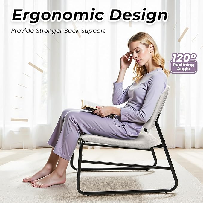 DAICO Modern Accent Chair Comfy Living Room Chair Armless Sling Accent Chairs Upholstered Side Sitting Chairs with Metal Frame for Office Reception Reading Bedroom Waiting Room, Beige