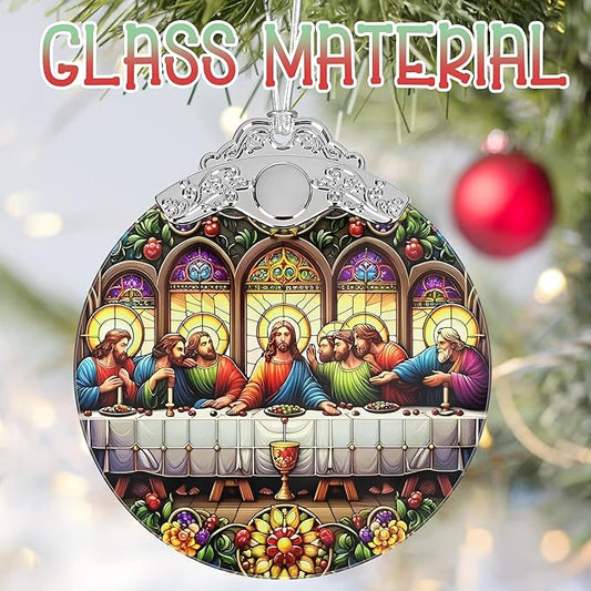 Last Supper Christmas Ornaments, 3" Stained Glass Christmas Decor, Christmas Tree Ornaments, Christmas Tree Decorations, Gift for Religious Believers, Perfect for Holiday Party, Tree, Home Decor