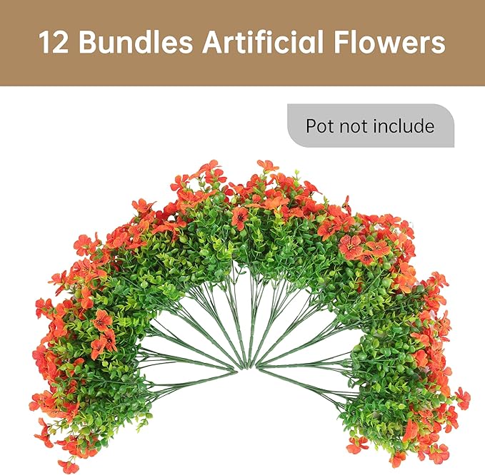 12 Bundles Artificial Flowers for Outdoors Indoor Fall Flowers Home Decoration,Fake Mums Silk Daisy Flower Plant for Outside,Plastic Flower UV Resistant Faux Mums for Garden Patio Boxwood Autumn Decor