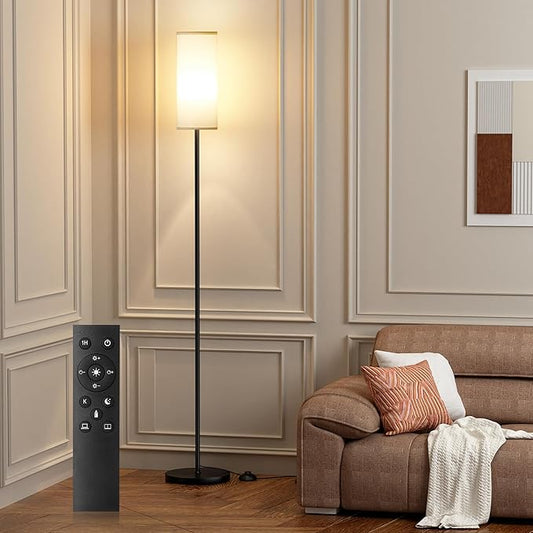 Ambimall 66'' Floor Lamps for Living Room with Remote Control and Stepless Dimmable Colors Temperature & Brightness, 9W Bulb Included(White Lampshade & Black Pole)