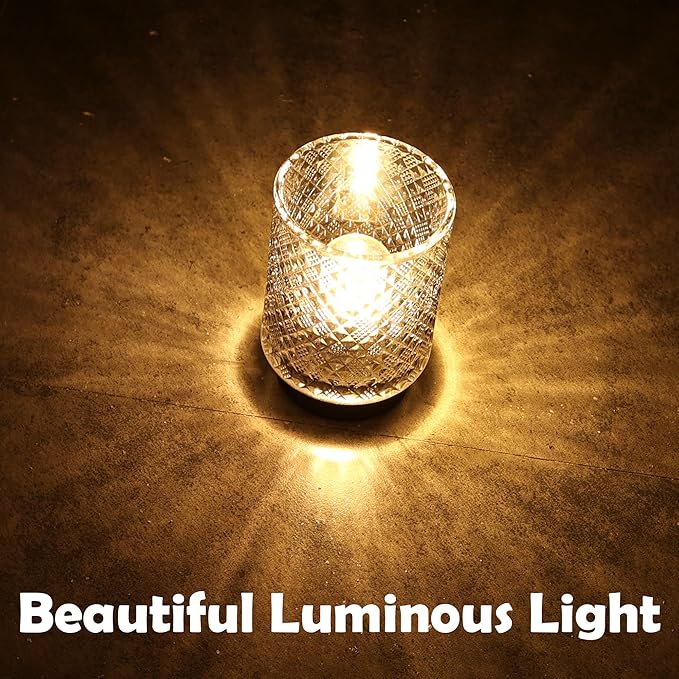 Battery Operated Lamp with Timer, Decorative Small Table Lamp, Glass Cordless Lamps Bedside Lamp for Living Room, Office, Bedroom, Entryway Diamond Design-Grey