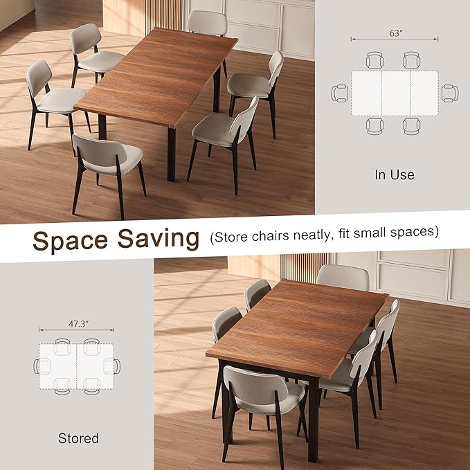 Extendable Dining Table for 4-6, 63" Modern Kitchen Table, Farmhouse Dining Room Tables for Dining, Kitchen, Office, Living Room, Rectangular Wooden Tables, Space Saving (Walnut)