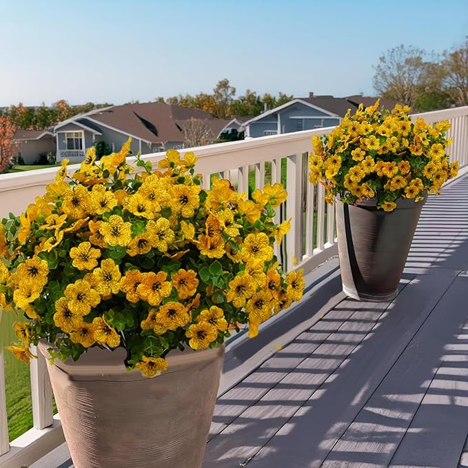 12 Bundles Artificial Flowers for Outdoor Indoor Fake Flowers uv Resistant Artificial Outdoor Flowers Fake Plants for Porch Garden Home Patio Decor (Yellow)