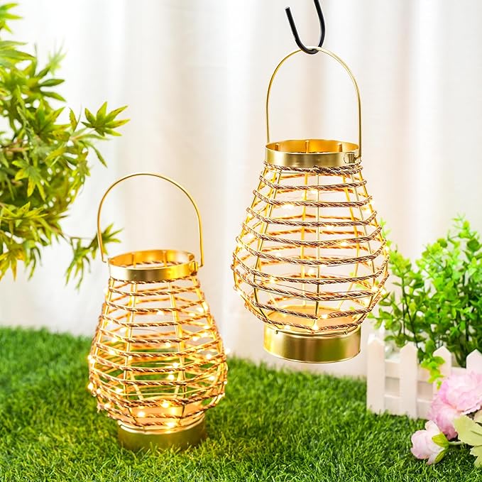 Set of 2 Metal Cordless Table Lamp 8 "H Metal Cage LED Cage Lamp with 6-Hour Timer, Vintage Decorative Fairy Lights Lantern for Indoor/Outdoor Bedrooms Weddings Parties Patio Events