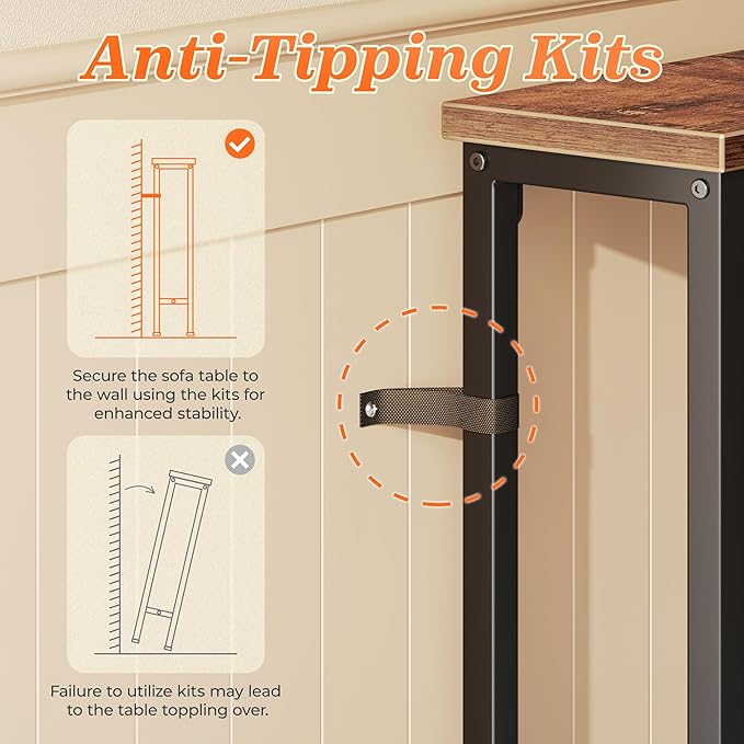 SUPERJARE 102.4 Inch Sofa Table with Power Outlets and USB-C Port, 5.9 Inch Narrow Console Tables, Entryway Hallway Couch Tables with Storage, Behind Sofa, Small Spaces, Living Room, Rusitc Brown