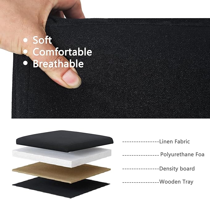 Adeco 17" Black Square Storage Ottoman with Tray, Modern Cube Ottoman Coffee Table for Dorm, Bedroom