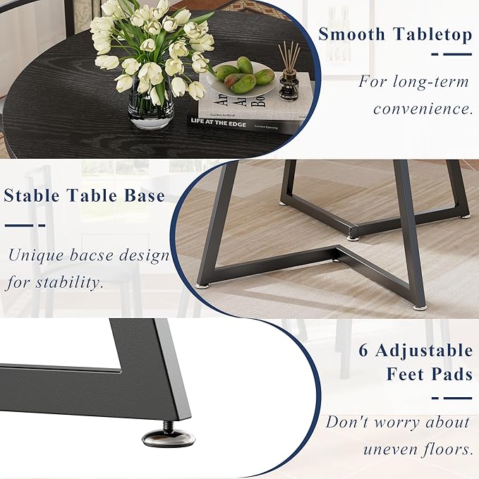 VECELO Round Dining Table Set for 2, Heavy-Duty Metal Frame & Upholstered Chair for Breakfast Nook, Kitchen, and Small Space, Matte Black