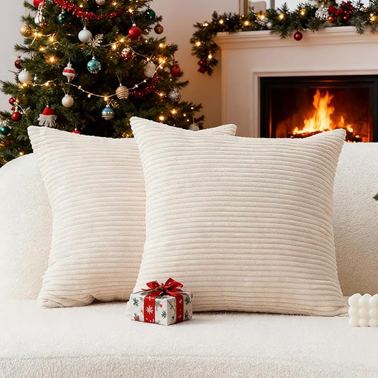 Home Brilliant Set 2 Couch Pillow Covers Decorative Throw Pillows Corduroy Bed Sofa Couch Gift Christmas Decor, 18x18 inch, Cream Cheese