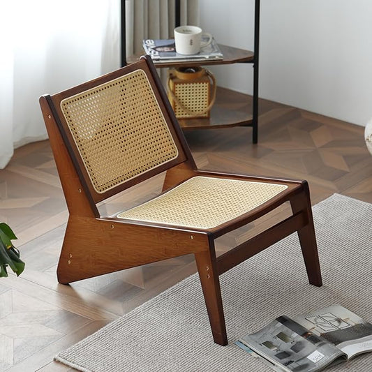 Mid Century Modern Accent Chair for Living Room, Low Lounge Chair with Solid Wood Frame, Comfy Armchair for Bedroom and Balcony, Walnut