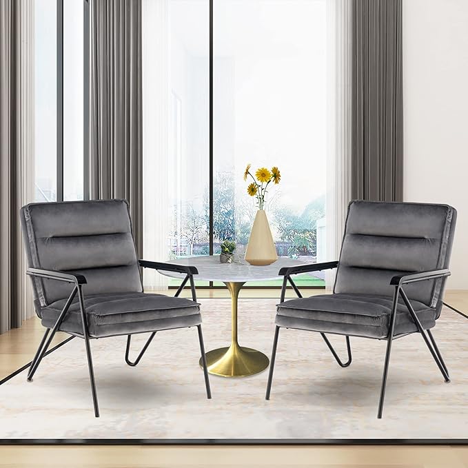 MCombo Modern Accent Chair, Velvet Club Chair, Upholstered Armchair for Small Space, Living Room & Office Reception, Fabric 4747 4750 (Chair, Dark Grey)