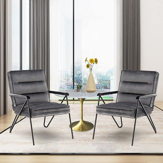 MCombo Modern Accent Chair, Velvet Club Chair, Upholstered Armchair for Small Space, Living Room & Office Reception, Fabric 4747 4750 (Chair, Dark Grey)