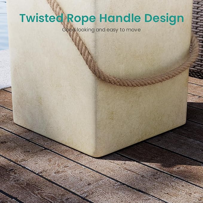 SUNBURY Outdoor Side Table Set of 2, 2 Pieces Concrete Side Table for Patio,18"H Small Outdoor Accent Table w Hemp Rope, Patio Side Table End Table Warm Gray, Ceramic Side Table Garden Stool Log Table