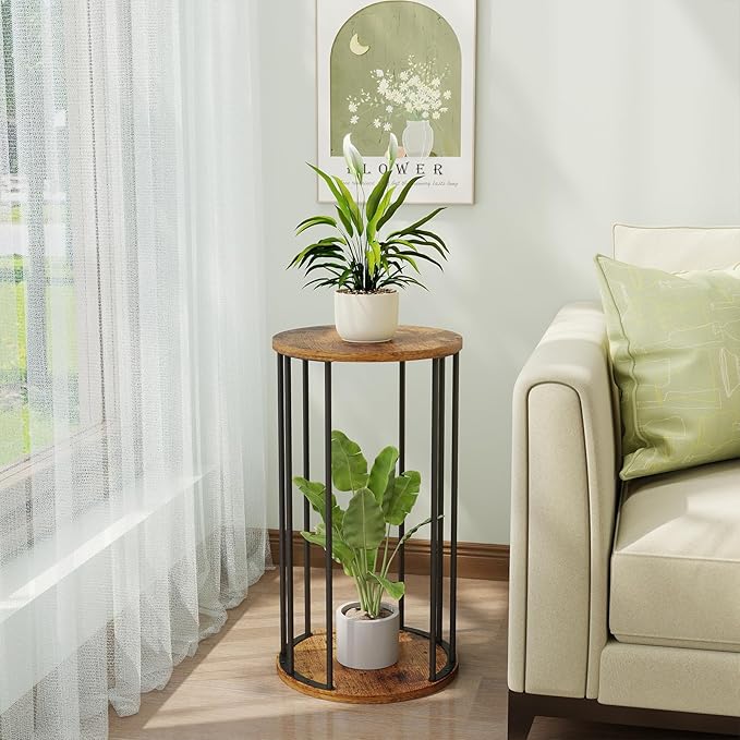 Plant Stand Indoor,small plant stool,Flower Pot Corner stand holder,Mid Century Heavy Duty Metal Tall Home Decor,Modern Round End Table,Small Rustic Display Stand for Living Room,Bedroom(Brown,21In)
