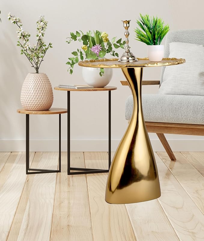 Round Metal Side Table, Coffee End Table for Small Spaces, Lightweight Accent Table for Living Room, Bedroom, Balcony - Easy Assembly,18 Inches (Gold) - APLHA Living Home