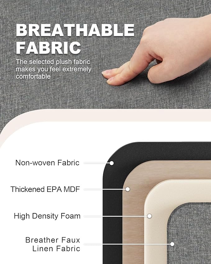 B FSOBEIIALEO Storage Ottoman with Tray, Linen Coffee Table Folding Long Shoes Bench Footstool, Dark Grey 30"x15.74"x15"