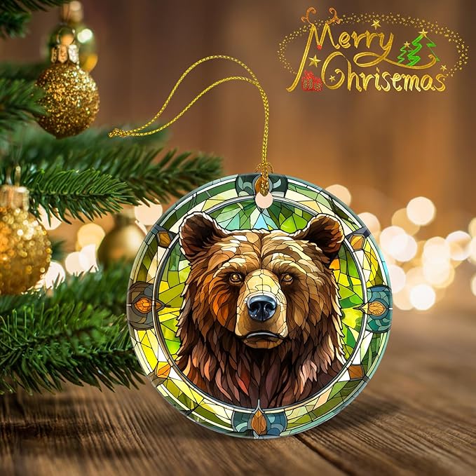 Christmas Tree Decorations Bear Ornament, Colored Ceramic Christmas Tree Ornaments, Xmas Decorative Hanging Ornaments, Christmas Decor Indoor Home Holiday Party Gifts Bear