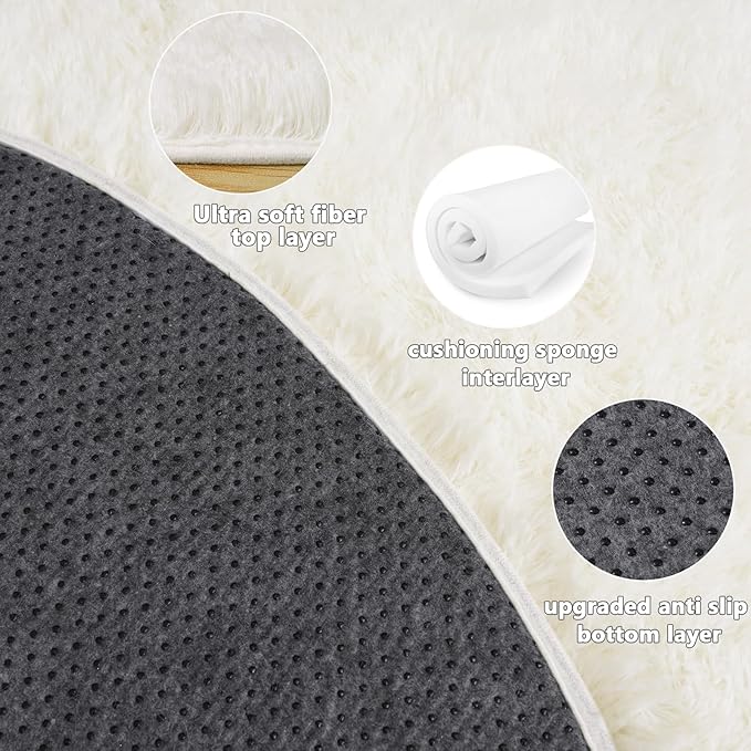 4x4.6 Feet Cream Hexagon Rugs for Princess Tent, Ultra Soft Fluffy Hexagon Area Rug for Bedroom, Cute Shag Rugs for Girls Room, Fuzzy Plush Carpet for Kids Room Tent Castle Home Decor