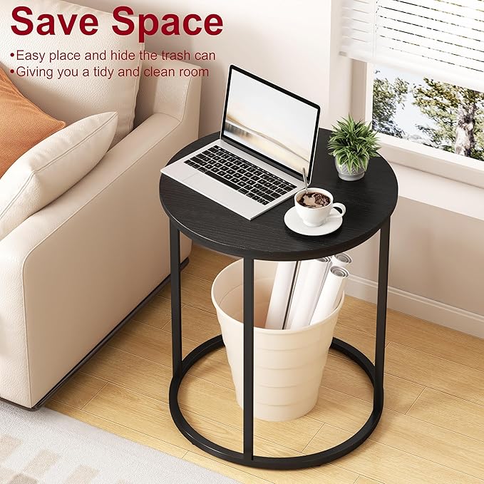 Yusong Round End Table, 20" Accent Small Side Table Suitable for Hiding Trash Can, Nightstand Modern Bedside Table for Living Room Bedroom Office Small Spaces, Black