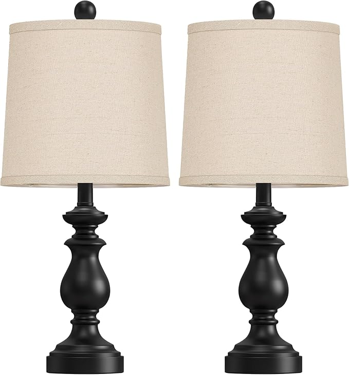 PARTPHONER Traditional Table Lamp Set of 2, Rustic Farmhouse Table Lamps for Living Room Bedroom, 22" Bedside Desk Lamps Vintage Nightstand Lamps with Linen Shades, Black