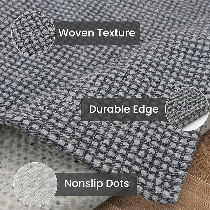 IOHOUZE Washable Runner Rug 3x10 Non Slip Rubber Backed Long Hallway Runner Entryway Runner Indoor, Kitchen Rugs Woven Cotton Floor Carpet for Hall Entrance, Dark Grey