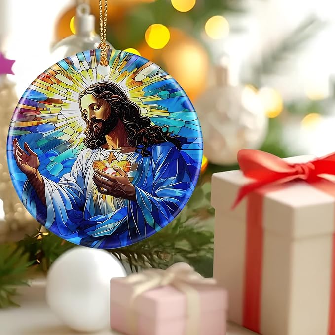 Jesus Christ Ornament: Christmas Ornaments, Religious Christmas Decorations for Tree, Catholic Ornament & Christian Holiday Decor | Religious Gifts, Christian Gifts - Design B