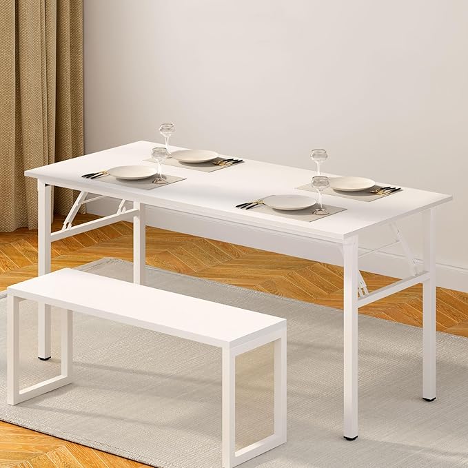 Need Home Office Desk Large Computer Desk 60 inch Sturdy Table Foldable Desk Gaming Computer Table No Assembly Required, White&White Frame AC5DW(152.4 * 60)