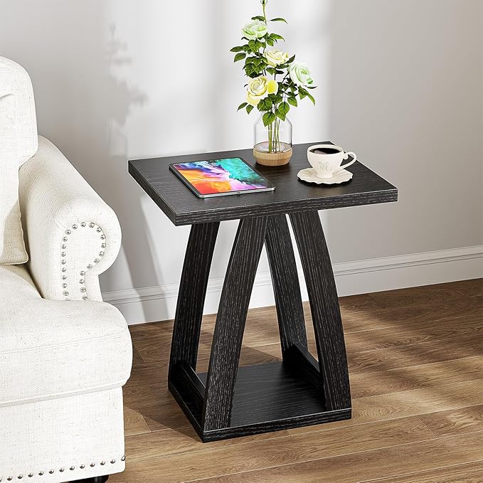 End Tables Living Room. Side Table Beside Sofa. Modern End Table for Living Room. Couch Side Table with Shelf. Black Wood Side Tables
