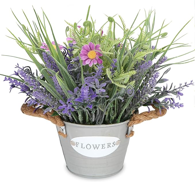 Artificial Plants Greenery Faux Lavender Flowers Purple in Pot 10" Tall Fake Potted Plant for Home Living Room Patio Coffee Table Farmhouse Aesthetic Bedroom Bathroom Decor