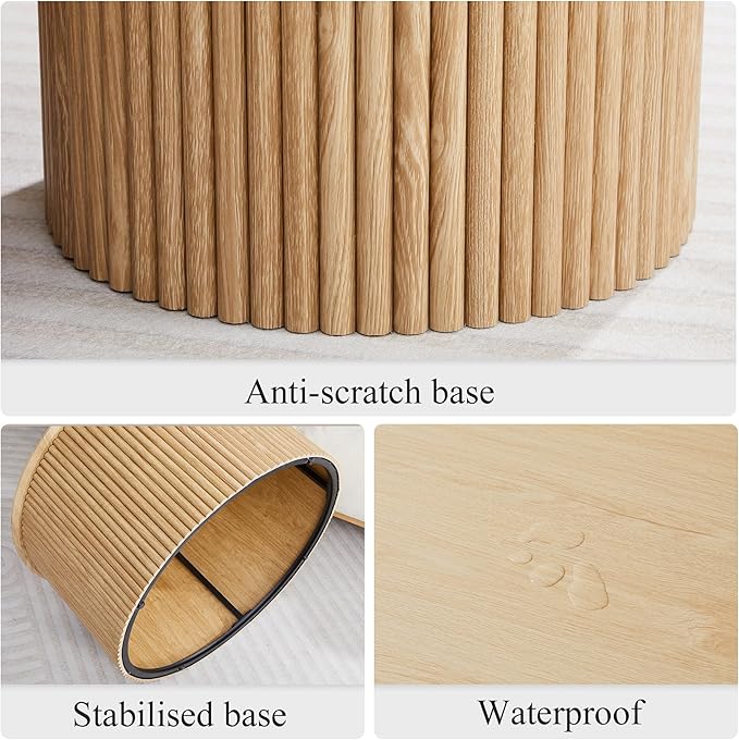 Fluted Round Nesting Coffee Table Set of 2, Mid Century Modern Wood Coffee Table and End Table Set, Minimalist Center Tables Circle Side Table for Living Room, Office(Natural)