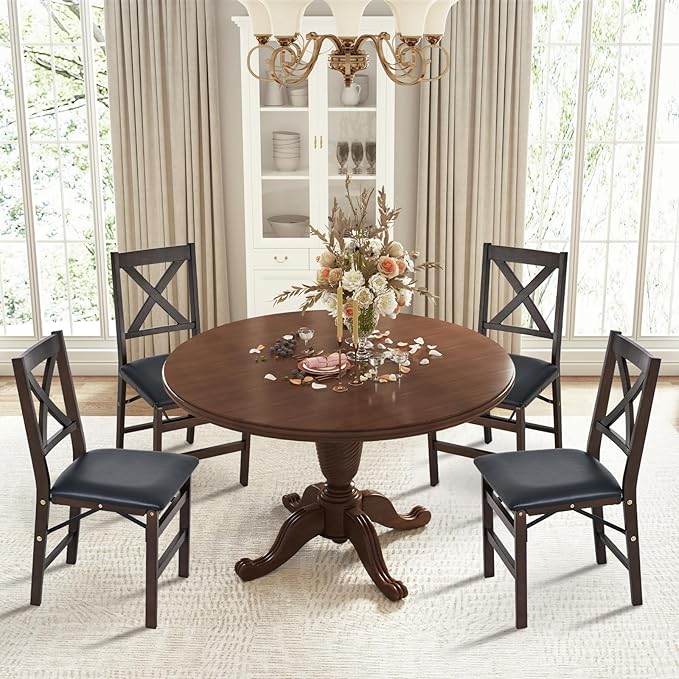 COLAMY Folding Dining Chairs Set of 4, Foldable Chairs with Padded Seats, Wood Folding Dining Room Chairs for Kitchen, Party, Camping, Dark Brown