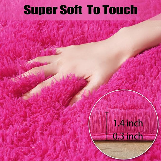 5x7 Area Rugs for Living Room, Large Fluffy Rug for Bedroom, Soft Shag Shaggy Fuzzy Carpets for Boys and Girls Dorm Room Home Decor (5ft x 7ft, Hot Pink)