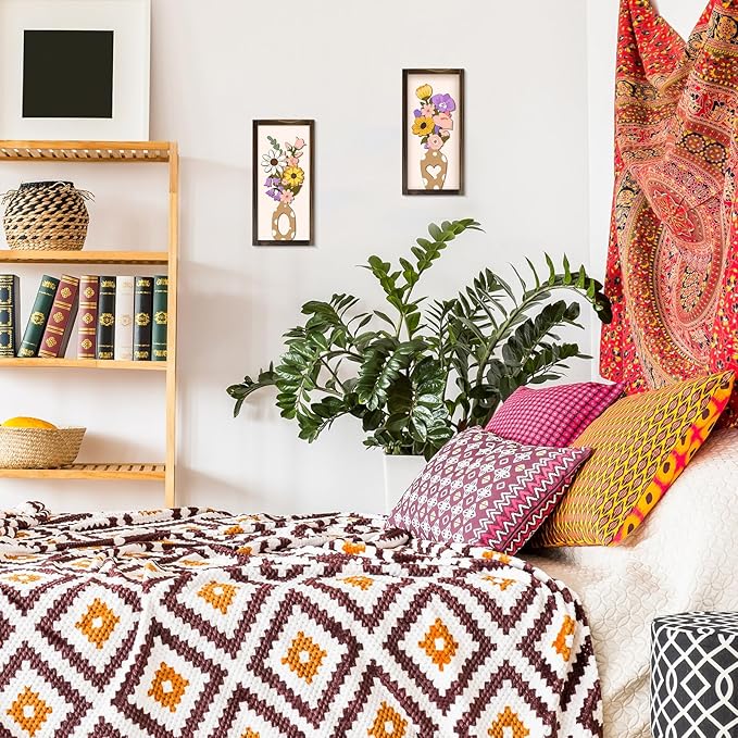 Kas Home 3D Floral Wall Art, 2 Set Rustic Wood Boho Flower with Vase Framed Wall Decor for Bathroom Living Room Bedroom Office Housewarming Gift, Ready To Hang Plaque Sculptures (White-P, 6L" x 12W", Framed)