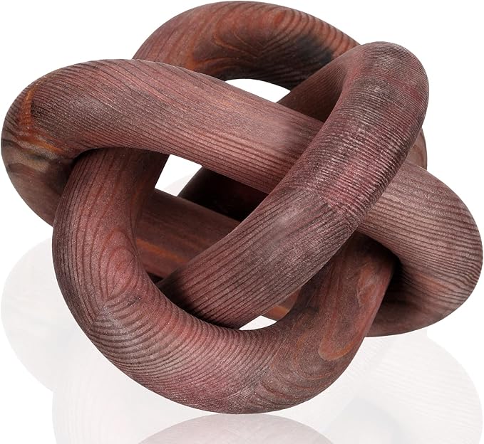 3 Link Wood Knot Decor - Hand Carved Coffee Table Decoration, Boho Chain Link Decor, Modern Shelf, Rustic Objects for Home Living Room Bedroom(Brown)