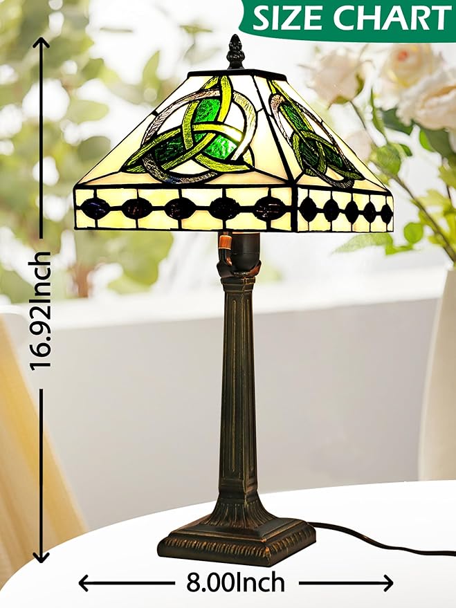 KY&BOSAM Irish Tiffany Table Lamps Round Celtic 17500 Lumens Tiffany Style Lamp Light Stained Glass Desk Lamp Shade E26 Bulb Holder Metal Base Memory Bedroom Living Room Office St Patrick's Day Decor