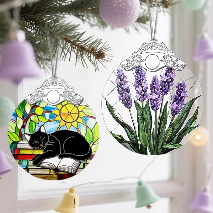 Stained Glass Ornament: Lavender Flower Christmas Ornament – Christmas Tree Decor & Holiday Decor | Flower Lovers Gifts, Gift Exchange & Gifts for Family, Coworkers, Friends & Her