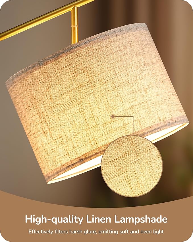 EDISHINE 64.7" Modern Minimalist Floor Lamps for Living Room with 3 Color Temperatures Bulb & Adjustable Linen Shade, Foot Pedal Switch, Tall Standing Lamp for Bedroom Office, Gold