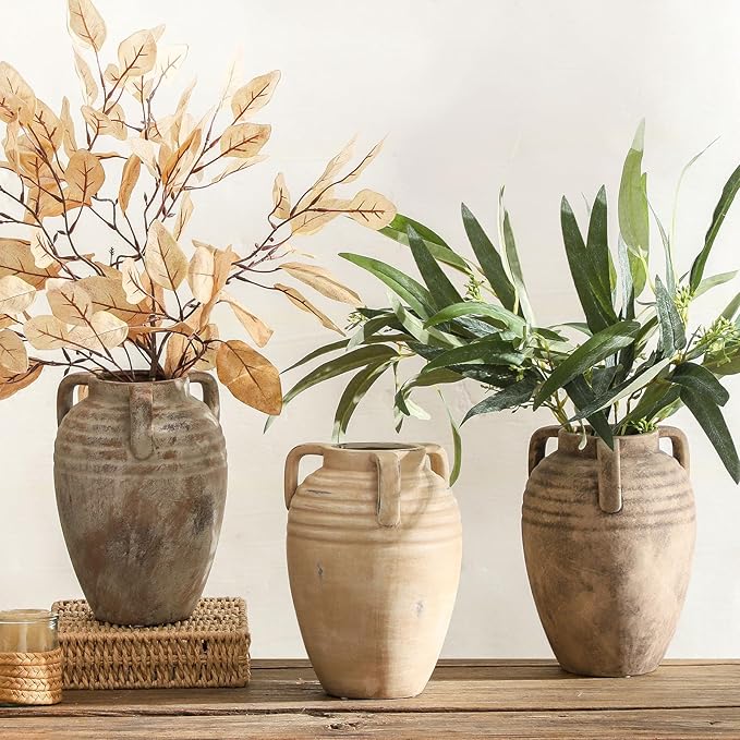 Ceramic Flower Vase Home Decor - Farmhouse Flower Vases Rustic Vintage Style Aesthetic Modern for Table Living Room Kitchen Bedroom Decoration House Desk Decorative Accessories Gift (Vintage)