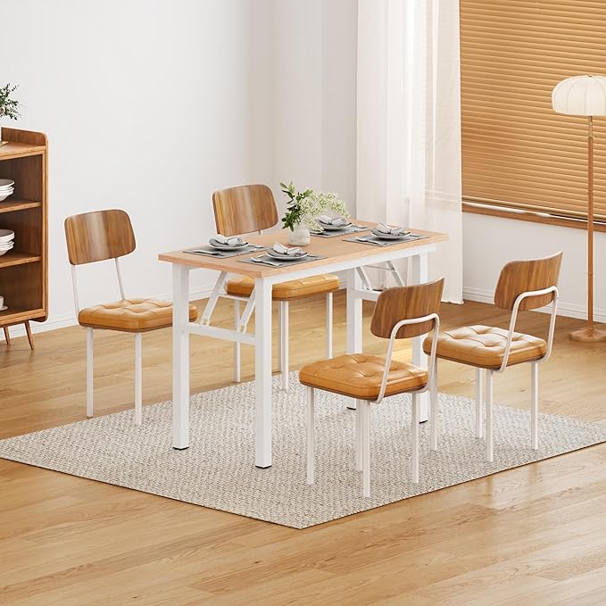 DlandHome Folding Desk Small Desk 31.5 inches Computer Desk for Home Office Folding Table Writing Table for Small Spaces No Assembly Required Pink Oak & White Frame