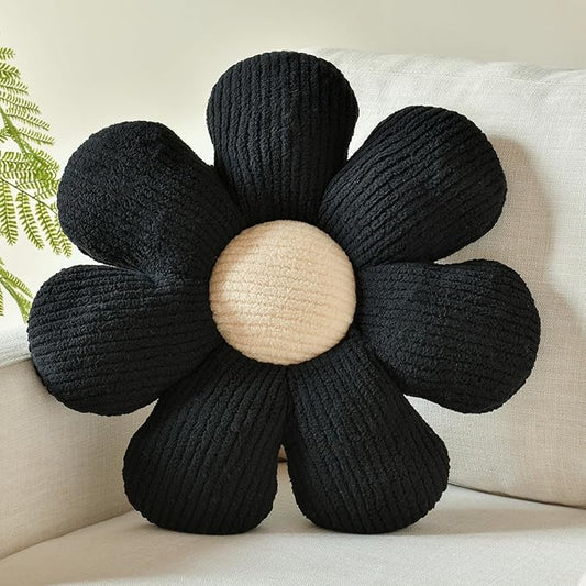 Xuyier Flower Shaped Throw Pillow,Soft Daisy Pillow with Decorative Pillows for Bed Couch Chair Floor, Flower Plush Pillows for Living Room Bed Room Seat Cushion(14.9" Black)
