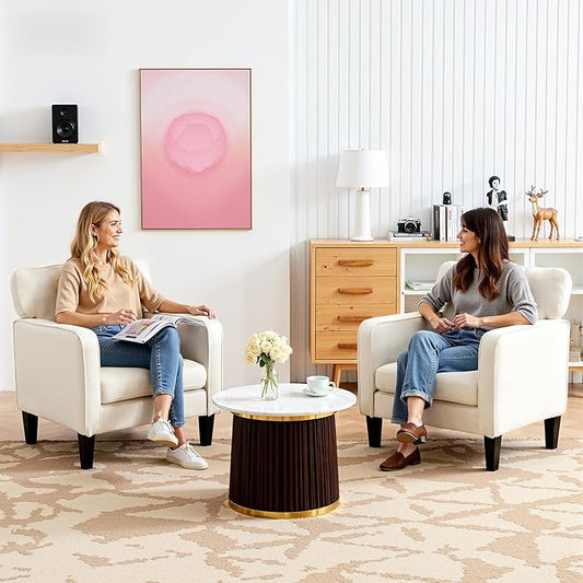 Sweetcrispy Modern Accent Chairs for Living Room, Corner Chairs for Adults, Reading Chair with Armrest and Backrest, Comfy Lounge Chairs for Bedroom, Waiting Room and Reception Room, Cream
