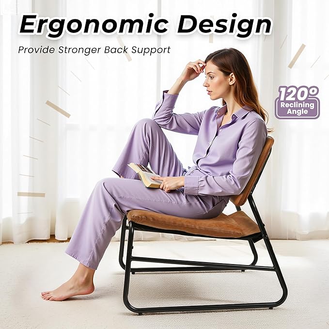 DAICO Modern Accent Chair Comfy Living Room Chair Armless Sling Accent Chairs Upholstered Side Sitting Chairs with Metal Frame for Office Reception Reading Bedroom Waiting Room, Camel