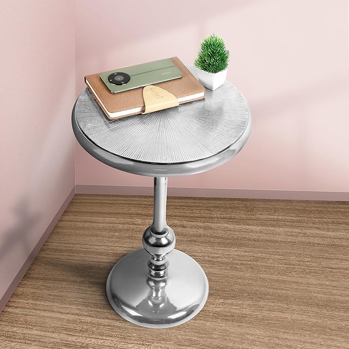 Alpha Living Home Round End Table, Modern Metal Alloy Accent Table for Living Room, Bedroom Nightstand, Small Side Table, Compact Space-Saving Furniture, Tool-Free Assembly 22" (Silver)