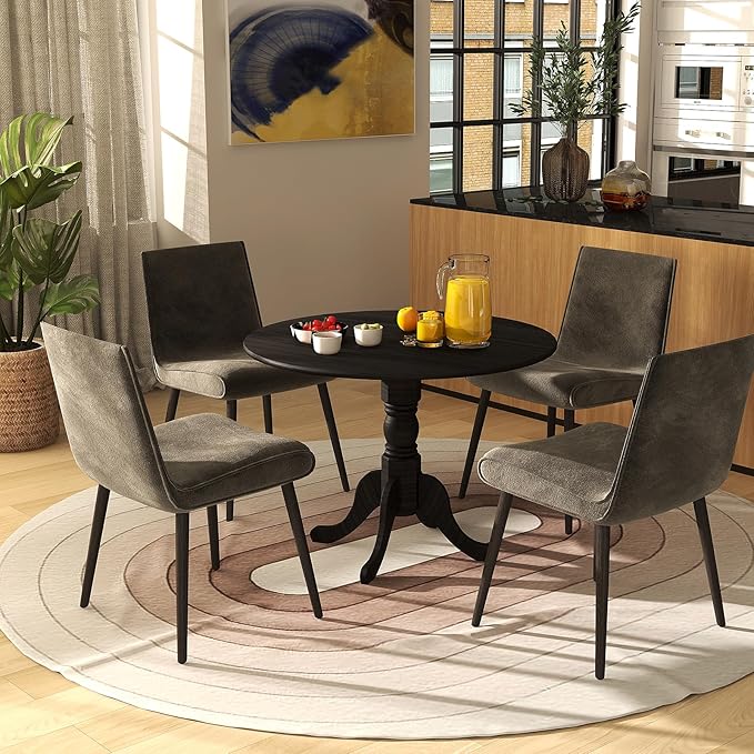 Giantex Round Dining Table, 39" D X 29" H, Rubber Wood Pedestal Table W/Round Tabletop & Curved Trestle Legs, 4-Person Dinner Table for Kitchen, Dining Room, Restaurant (Black)