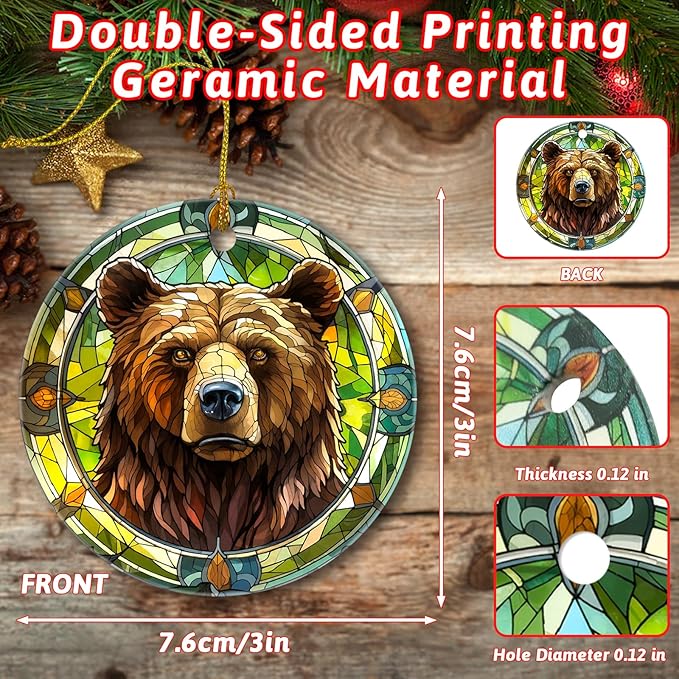 Christmas Tree Decorations Bear Ornament, Colored Ceramic Christmas Tree Ornaments, Xmas Decorative Hanging Ornaments, Christmas Decor Indoor Home Holiday Party Gifts Bear