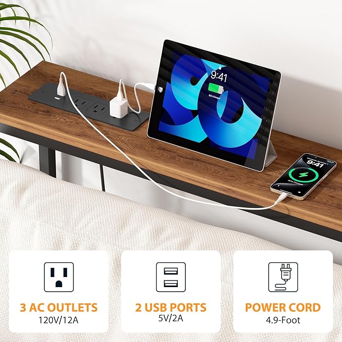 80.7'' Narrow Sofa Table with 2 Power Outlets (6 AC Outlets & 4 USB Ports), Thin Console Tables Narrow Long, Behind Couch Table Skinny for Entryway, Living Room, Hallway, Foyer, Rustic Brown