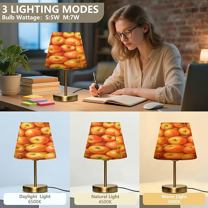 Apple Light Yellow Table Lamp LED Desk Lamp for Bedroom Nightstand Living Room Office Home Decor, 7.9x12.6 inches