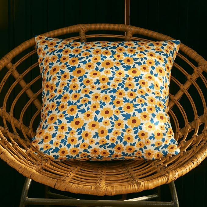 Sunflower Floral Outdoor Pillows Waterproof for Patio Furniture 18x18 Set of 2 Yellow Decorative Pillow Covers for Couch Porch Chair Bench Reversable Cottage Farmhouse Pillow Cases Gold