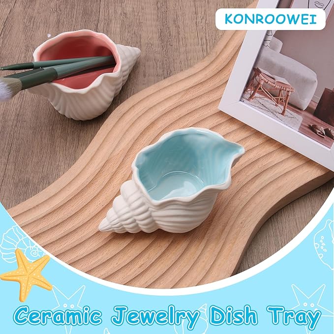 Jewelry Dish Tray For Coastal Beach Room Decor,Cute Ceramic Ring Holder Gift For Women Sister Mom Friend ,Decorative Trinket Jewelry Organizer Tray For Rings Earrings Necklaces ets (Blue conch)